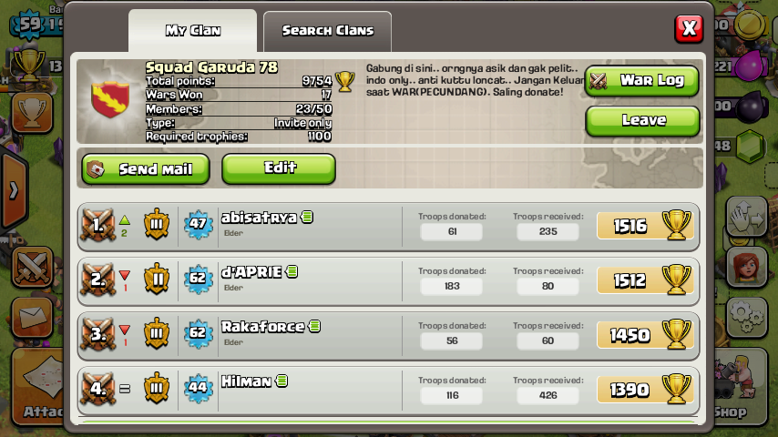 Yang suka main Clash OF Clan Gabung yuk ke Clan ane