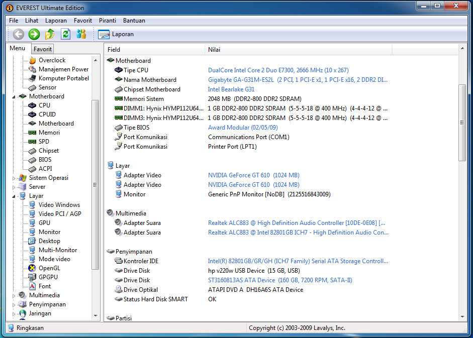 DESKTOP INTEL CORE 2 DUO E7300, VGA ASUS GT 610, RAM 2GB, HD 160GB - Bekasi