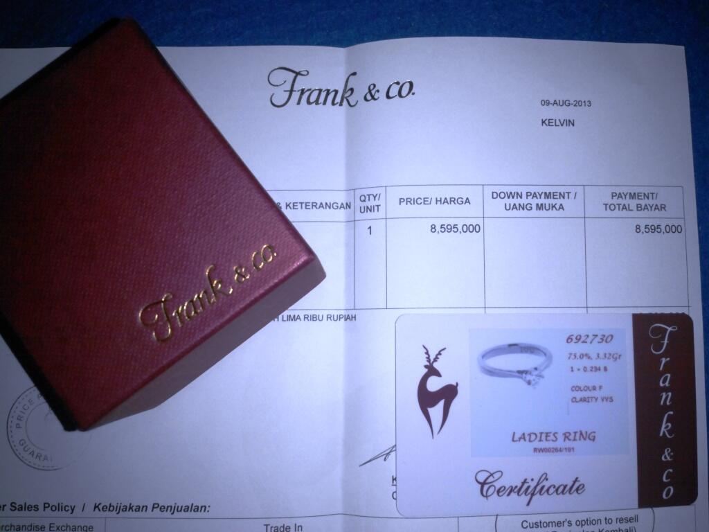 Terjual JUAL  RUGI Cincin berlian solitaire frank  n  co  