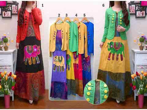 Dress Bahan Kaos Kombi Katun With Pathwork Ornament