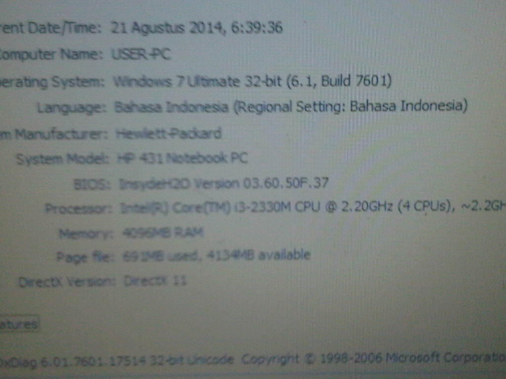 JUAL LAPTOP HP 431 CORE i3 RAM 4GB HD 320GB
