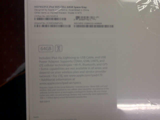 WTS Ipad Air Retina 64GB Space Grey Cellular Wifi NEW