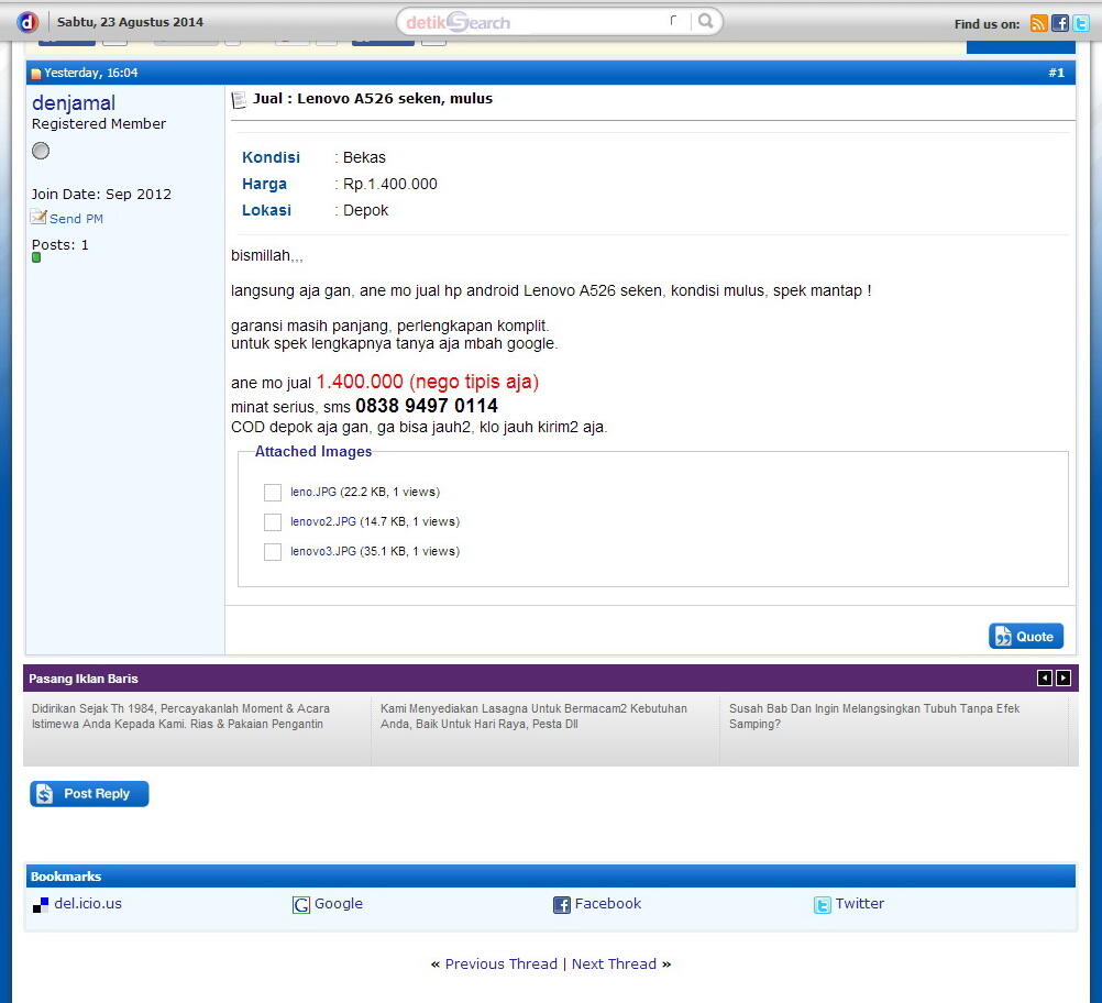 Lenovo A526 seken, mulus