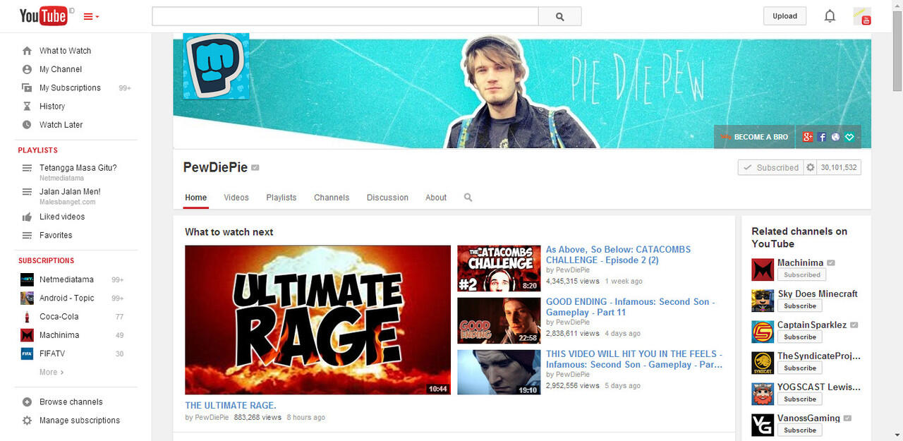 PewDiePie (Pemakai Youtube Aktif) - Kantongi Rp 180 Miliar dari YouTube