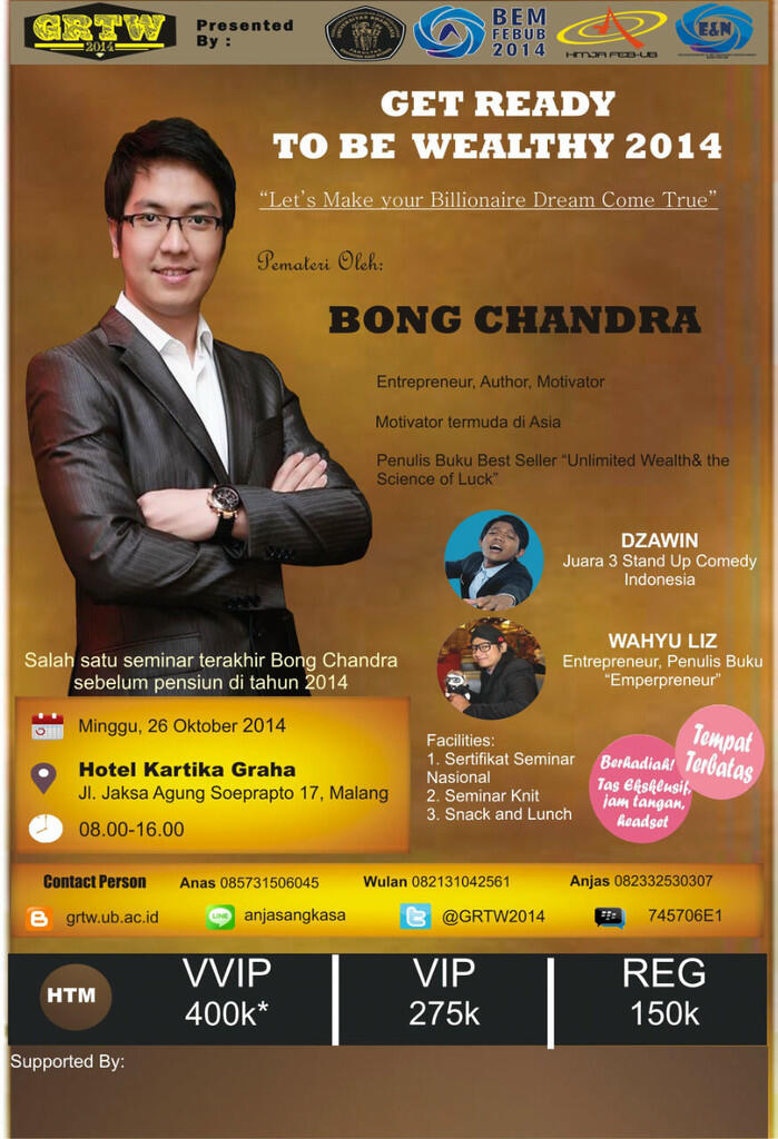 Salah satu seminar terakhir Bong Chandra di Malang Jatim.