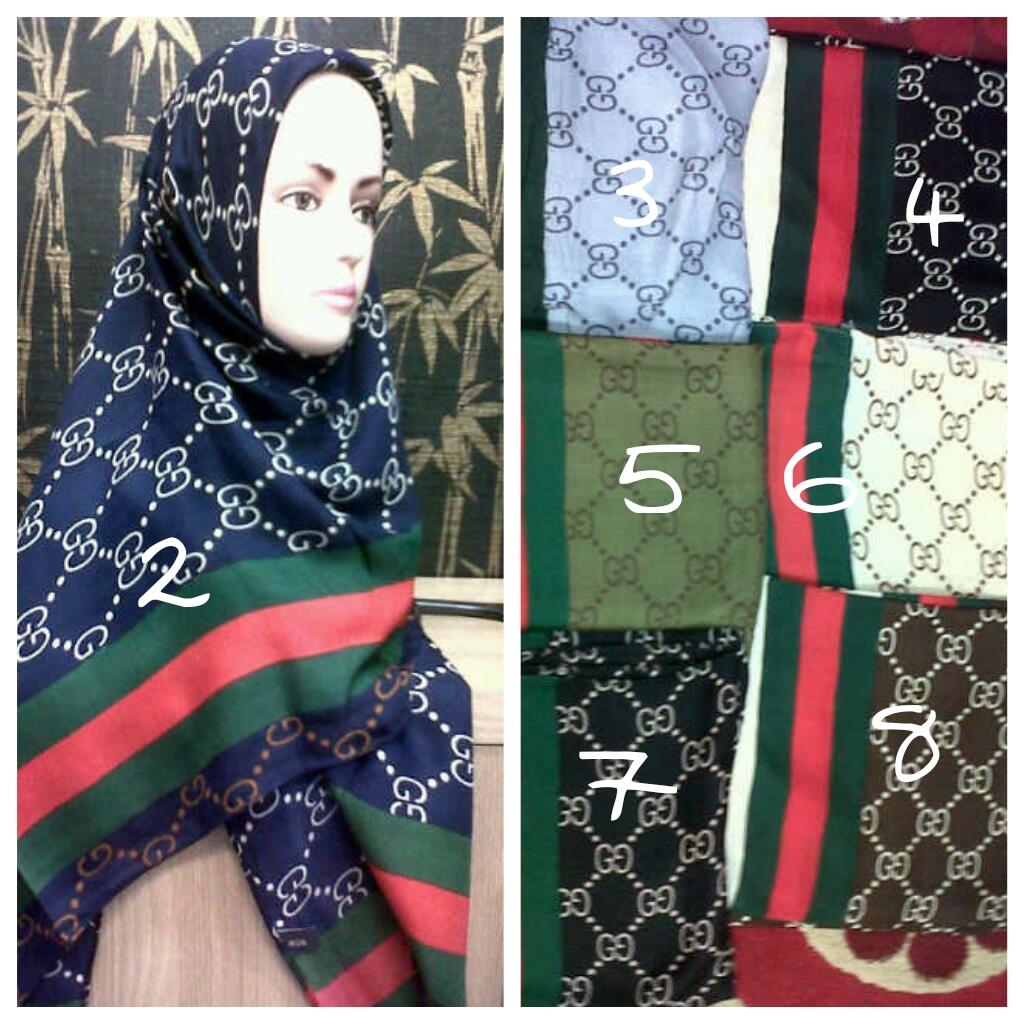kerudung segi 4 motif Gucci,lv premium