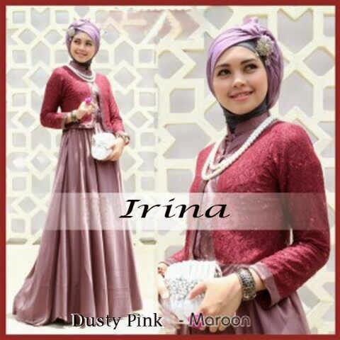 Baju muslim busana wanita hijab Irina pink maxi + blazer brokat maroen + pashmina