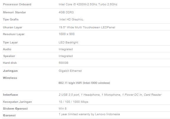 Desktop PC "LENOVO IdeaCentre All in One Flex 20-2277" @KliknKlik M2M