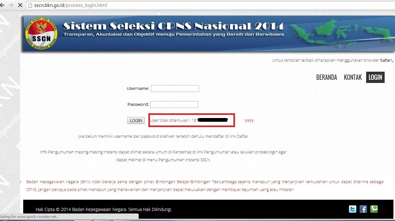 (CPNS 2014) - LOGIN sscn bkn pake username hasil registrasi tp tidak dikenal sistem