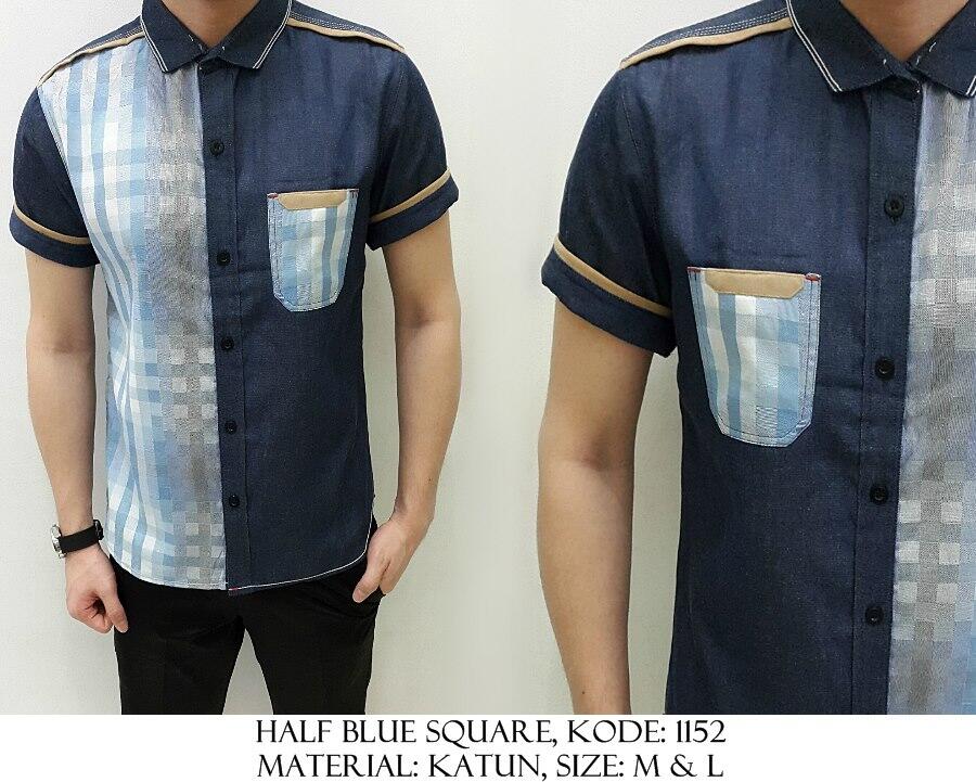 Kemeja Katun Denim Polos/Motif/Printed/Batik