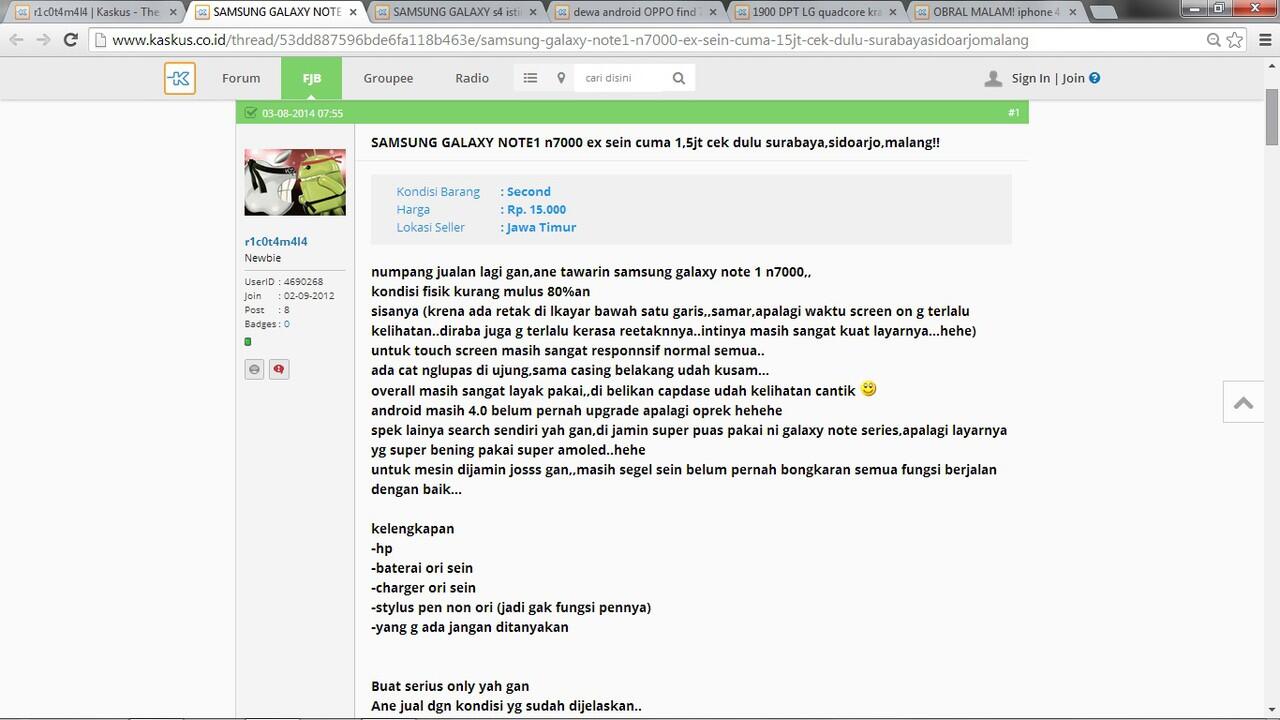 Penadah barang curian asal Suroboyo berjualan di FJB