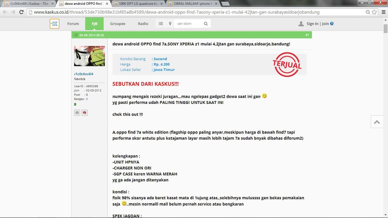 Penadah barang curian asal Suroboyo berjualan di FJB