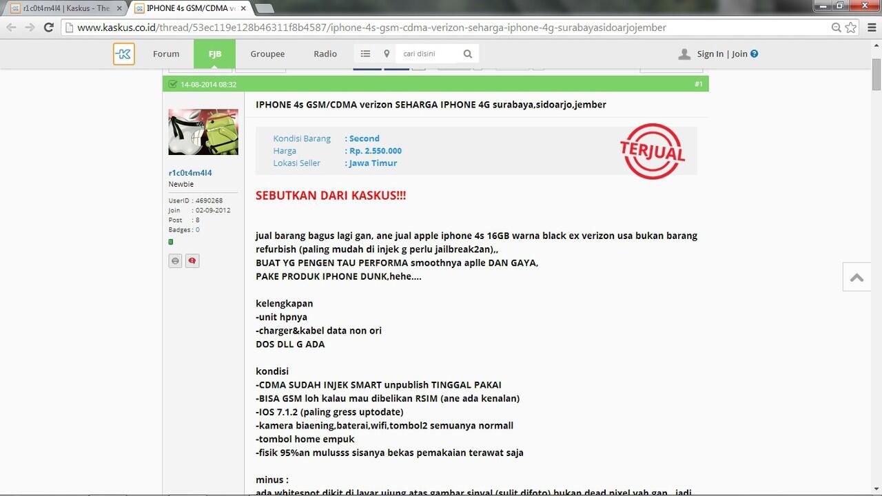 Penadah barang curian asal Suroboyo berjualan di FJB