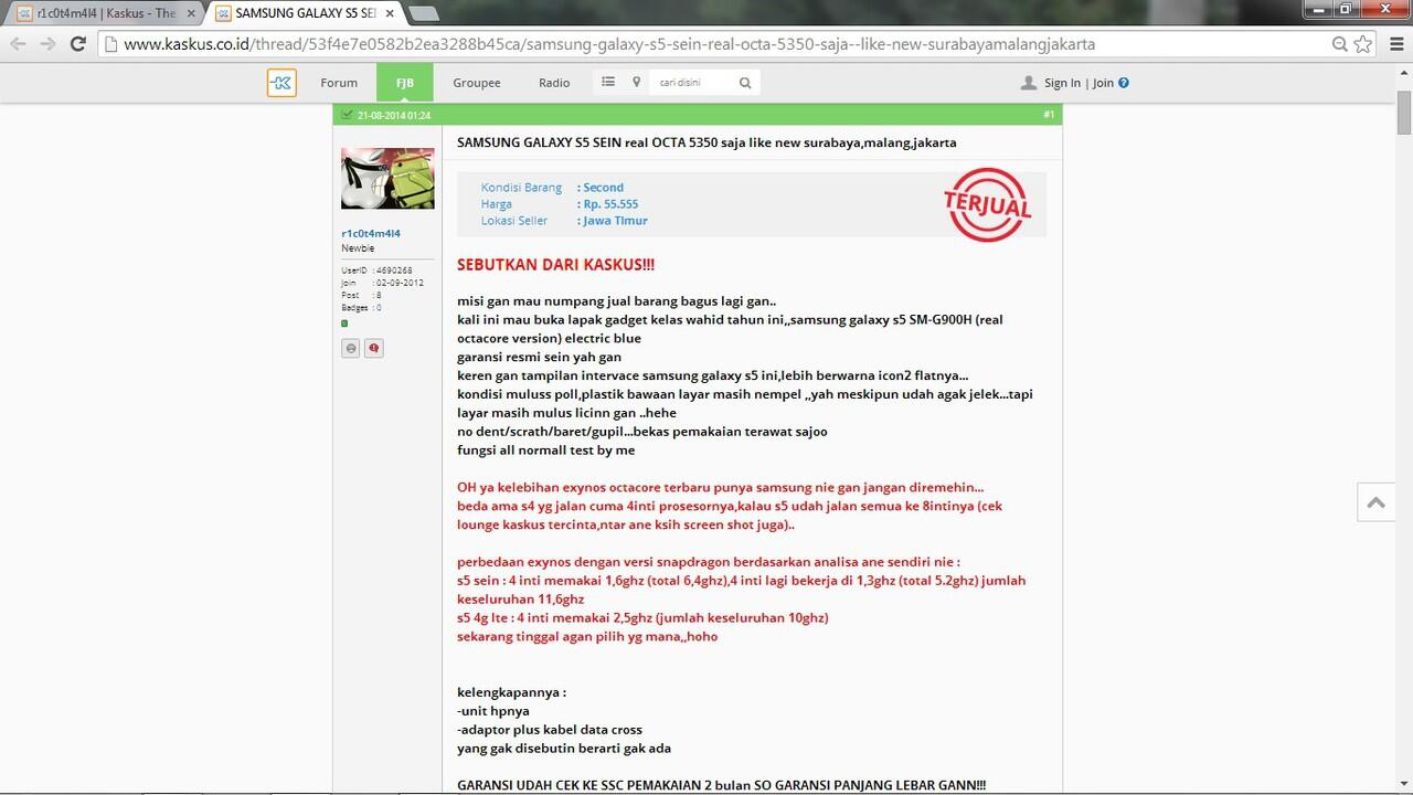 Penadah barang curian asal Suroboyo berjualan di FJB