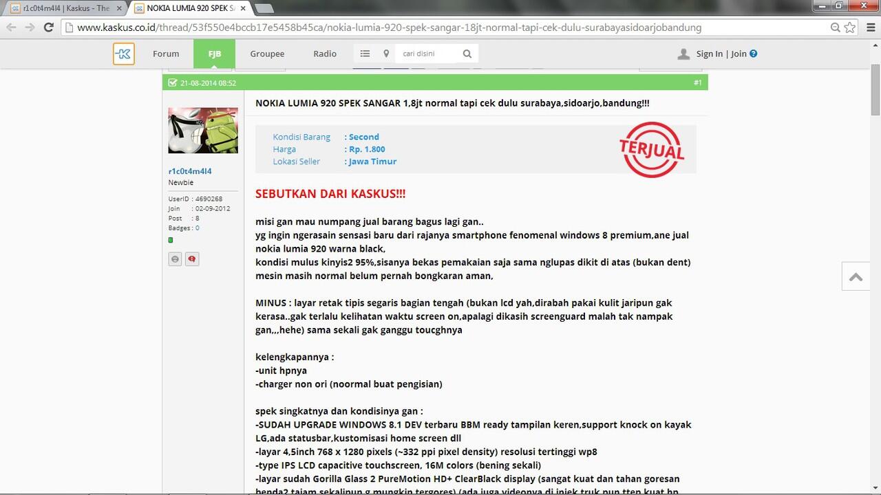 Penadah barang curian asal Suroboyo berjualan di FJB