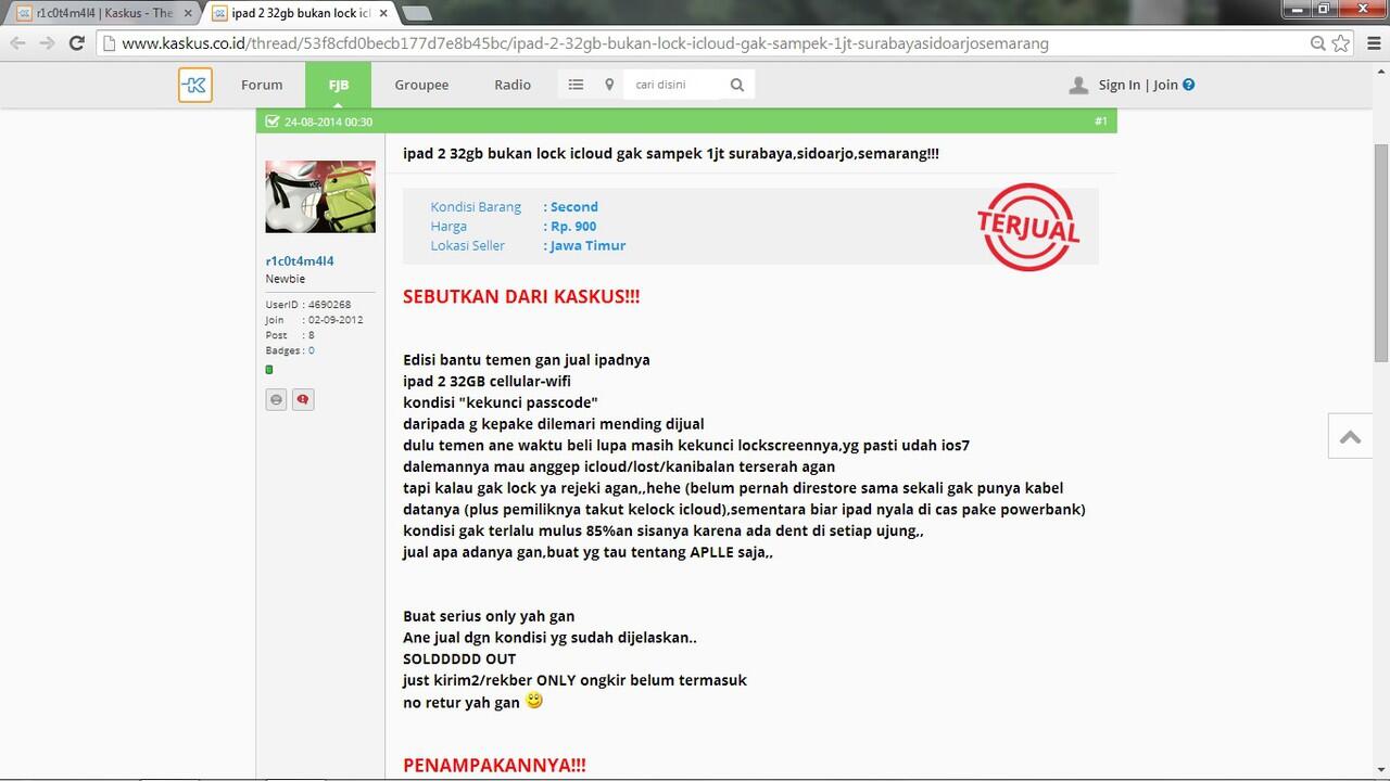 Penadah barang curian asal Suroboyo berjualan di FJB