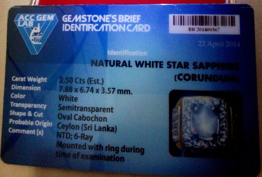 NATURAL WHITE STAR SHAPPIRE CEYLON + MEMO