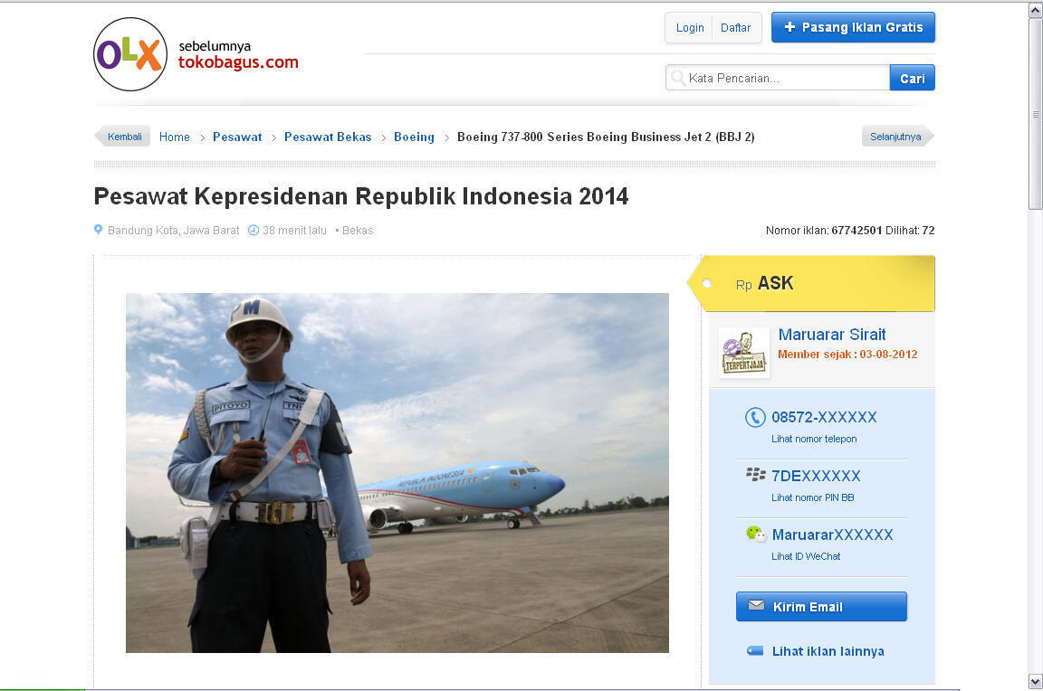 beneran nih RI Air Force One dijual?!