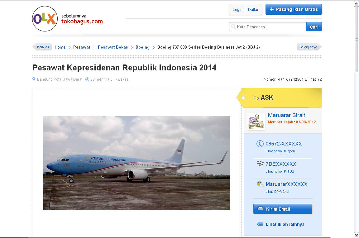 beneran nih RI Air Force One dijual?!