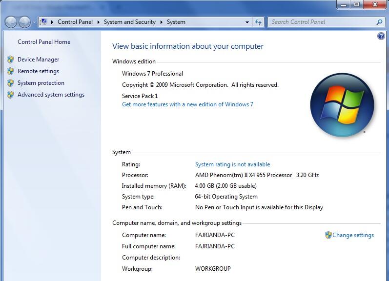 RAM 4GB USABLE 2GB DI WINDOWS 7 64BIT