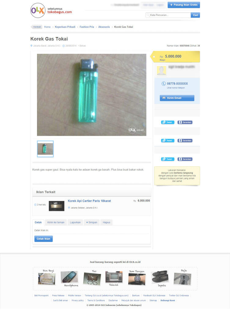 Korek gas merek TOKET ini dijual 5 Jeti di tokoBagus