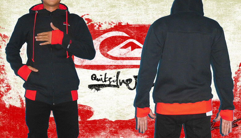 Sweater Quiksilver Lengan Bolong Hitam Merah, Harga Hanya Rp 110.000