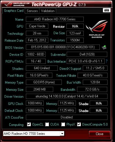 VGA DELL AMD RADEON 2GB 128 BIT DDR 5