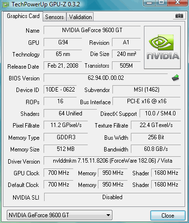 MSI 9600GT OC Edition 256bit