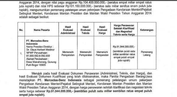 MERCEDES BENZ DIPILIH SEBAGAI MOBIL MENTERI