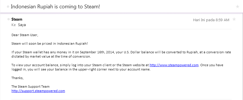 Kabar gembira untuk Steam User ID, Indonesian Rupiah is coming to Steam!
