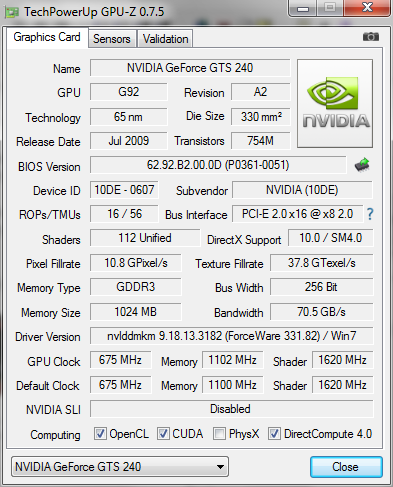 VGA LANGKA LEGEND GTS240 1GB 256BIT DD3 BDG