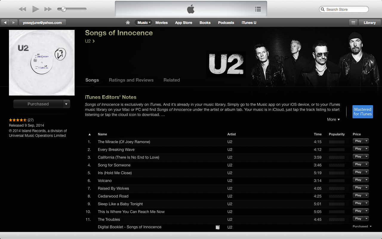 Apple Memberikan Album U2 'Songs Of Innocence' GRATIS DI iTunes