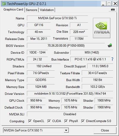 MSI GTX 550ti Cyclone II 1GB DDR5