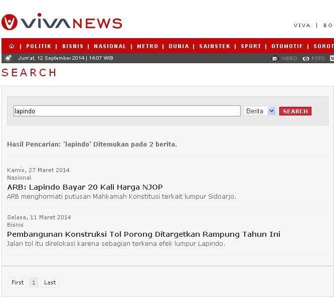 Ternyata Viva.co.id paling pelit menampilkan berita tentang LAPINDO