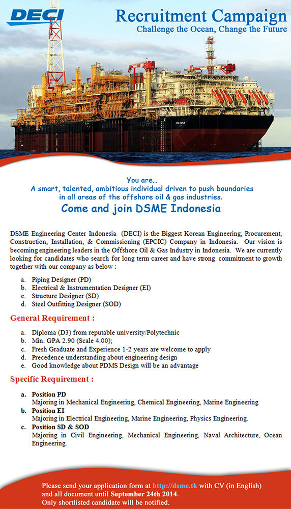 Lowongan PT. DSME INDONESIA - Korean Shipbuilding