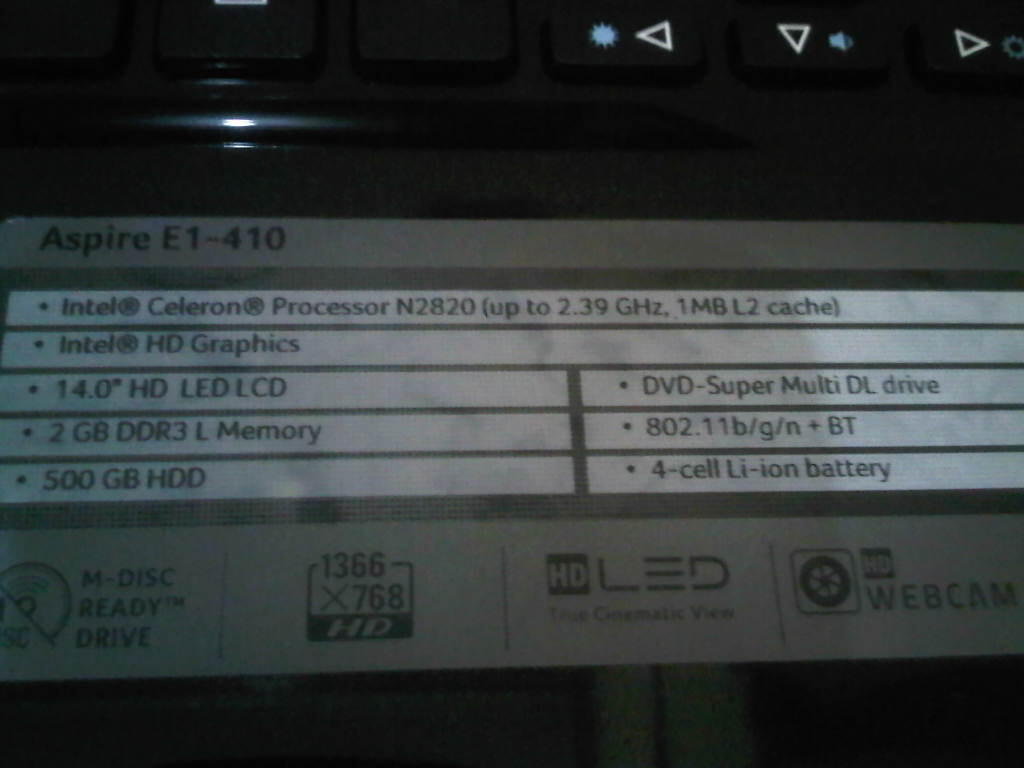 LAPTOP ACER E1-410 HASWELL RAM 2GB HDD 320GB GARANSI 4 BULAN GRATIS ONGKIR PALEMBANG