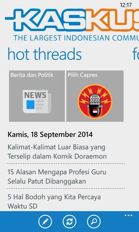 share tampilan aplikasi kaskus di Windows Phone