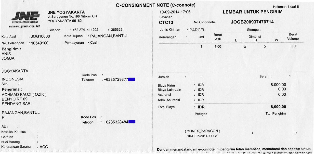 Surat Terbuka untuk JNE Yogyakarta (10 hari kirim satu kota, belum sampai)
