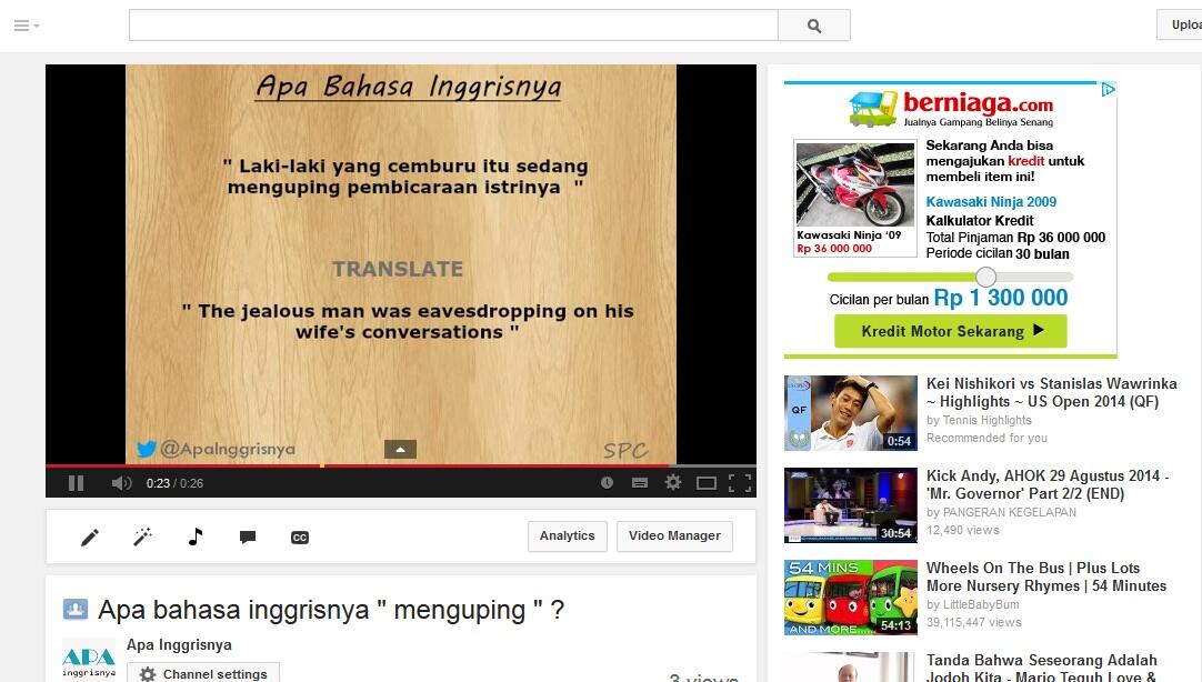 [Youtube] Translate Indonesia Inggris + Kalimatnya langsung + Pengucapan