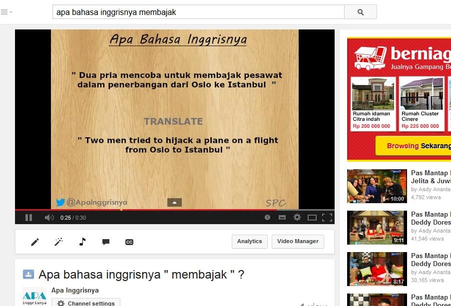 [Youtube] Translate Indonesia Inggris + Kalimatnya langsung + Pengucapan
