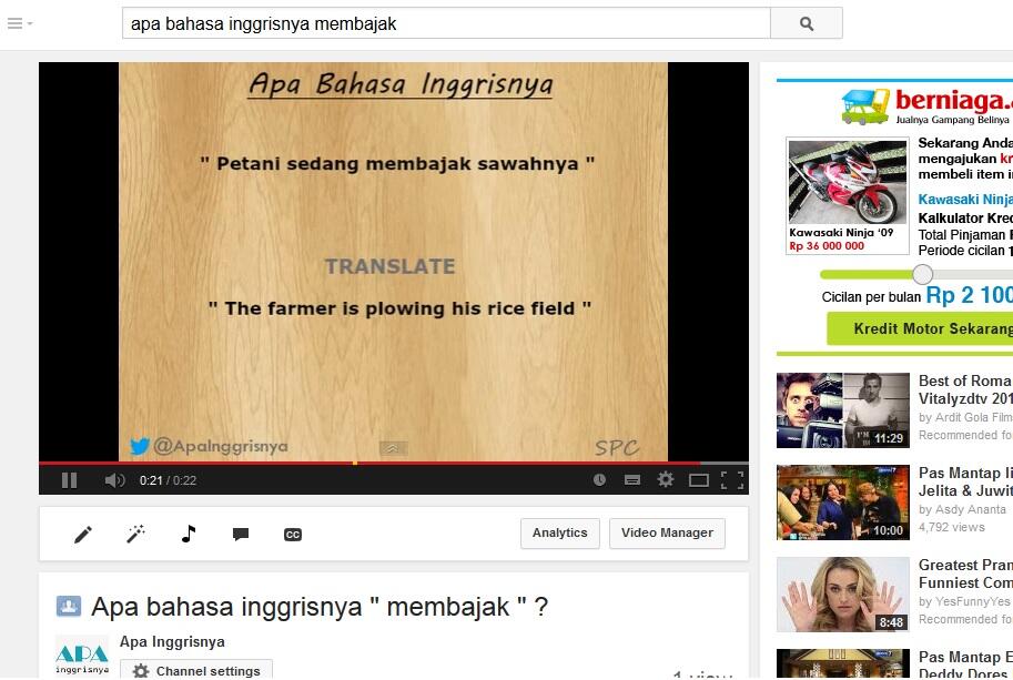[Youtube] Translate Indonesia Inggris + Kalimatnya langsung + Pengucapan