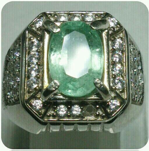 NATURAL EMERALD BERYL/ZAMBRUT COLUMBIA RING SILVER + MEMO NO HEAT ( NO TREATMENT )