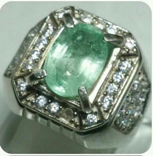 NATURAL EMERALD BERYL/ZAMBRUT COLUMBIA RING SILVER + MEMO NO HEAT ( NO TREATMENT )