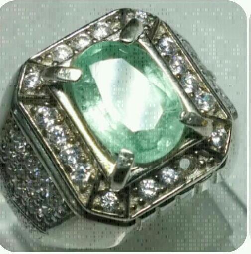 NATURAL EMERALD BERYL/ZAMBRUT COLUMBIA RING SILVER + MEMO NO HEAT ( NO TREATMENT )