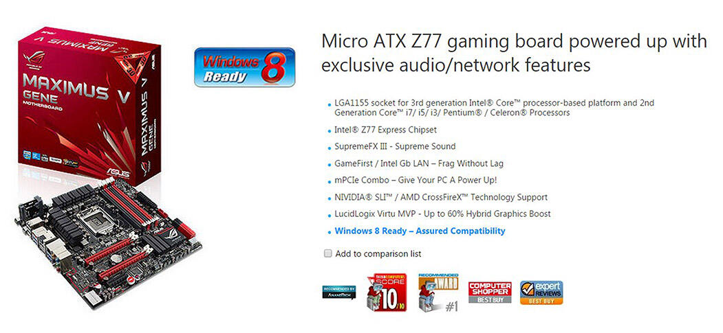 mobo ROG asus maximus v gene Micro ATX Z77 gaming with exclusive audio