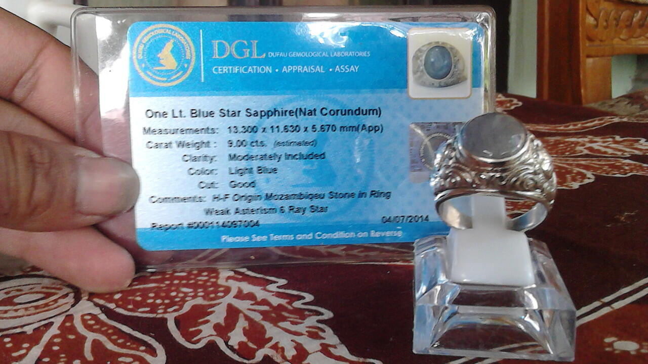cincin batu Blue star sapphire with memo menawan