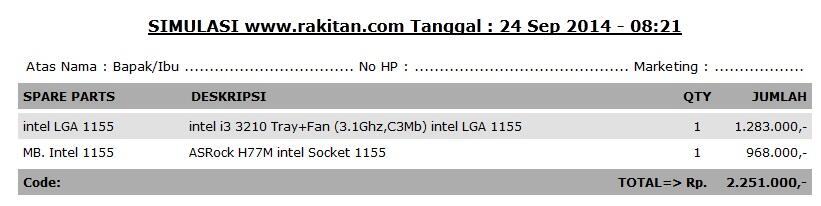 PAKETAN IVYBRIDGE CORE i3 3210 + ASROCK H77M USB3 SATA3..MANTAB GAN :)
