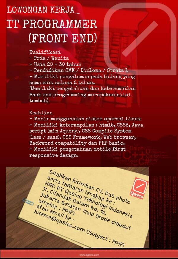 LOWONGAN KERJA IT PROGRAMMER - FRONT END