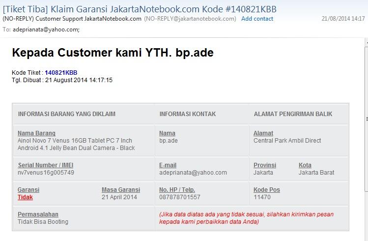 Tablet Ainol dari Jakarta Notebook dengan after sales mengecewakan