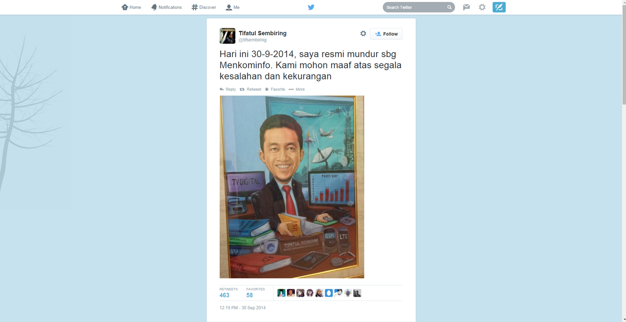Tifatul Sembiring Resmi Mundur Sebagai Menkominfo